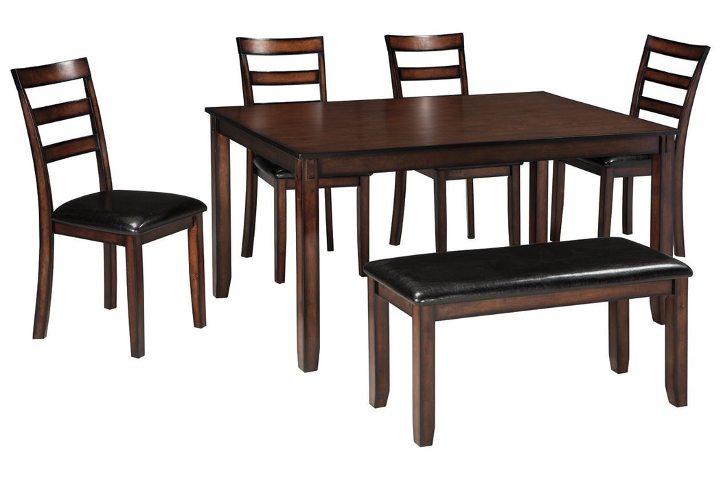 Coviar Brown Dining Table and Chairs with Bench (Set of 6) - Lara Furniture