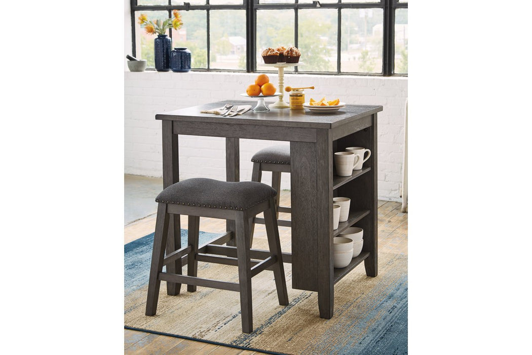 Caitbrook Gray Counter Height Dining Table and Bar Stools (Set of 3) - Lara Furniture