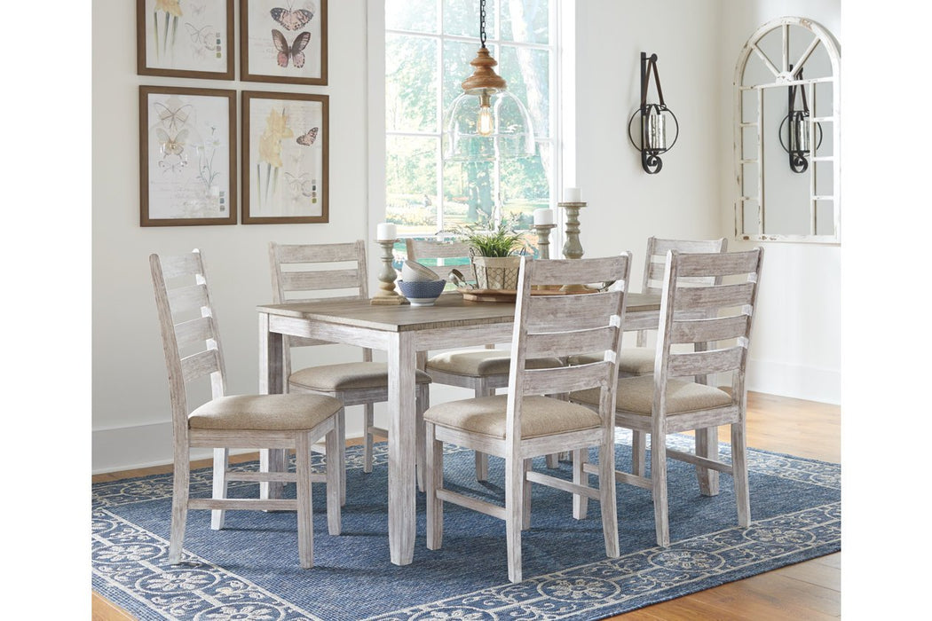 Skempton White/Light Brown Dining Table and Chairs (Set of 7) - Lara Furniture