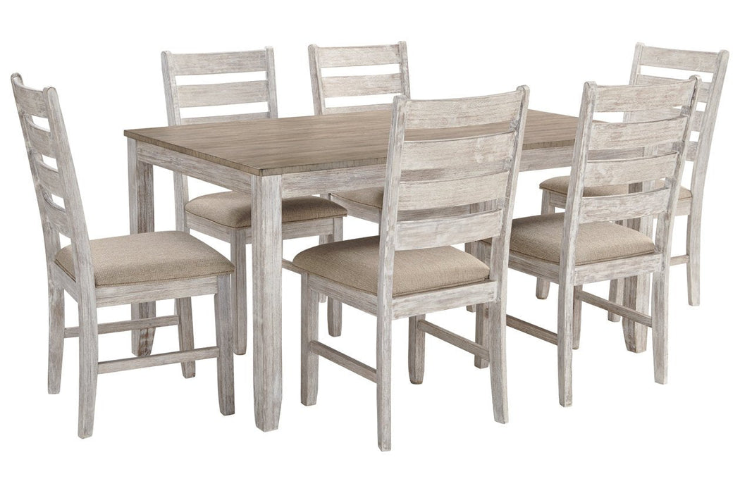 Skempton White/Light Brown Dining Table and Chairs (Set of 7) - Lara Furniture