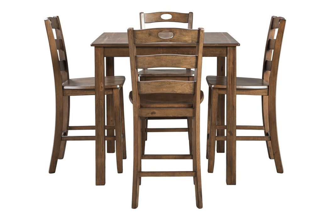 Hazelteen Medium Brown Counter Height Dining Table and Bar Stools (Set of 5) - Lara Furniture