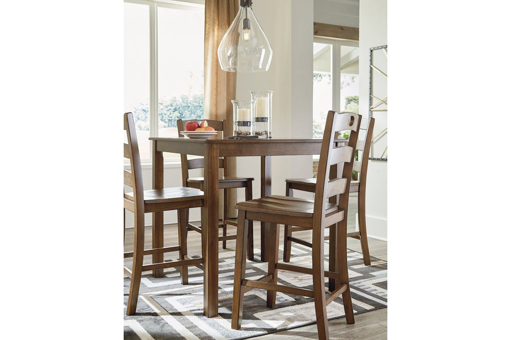 Hazelteen Medium Brown Counter Height Dining Table and Bar Stools (Set of 5) - Lara Furniture