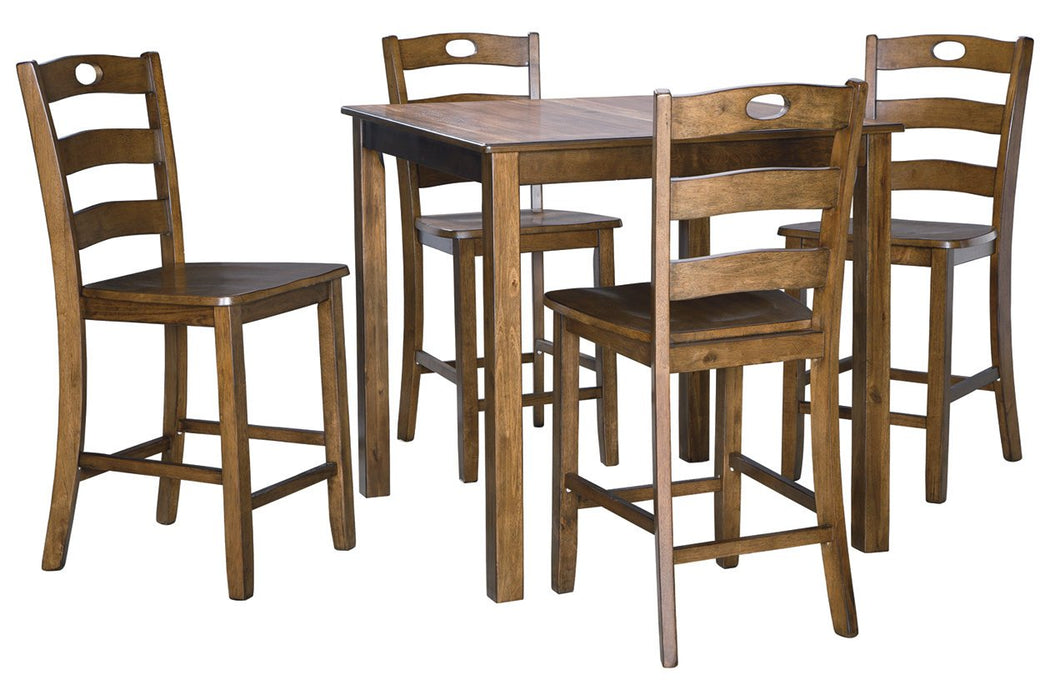 Hazelteen Medium Brown Counter Height Dining Table and Bar Stools (Set of 5) - Lara Furniture