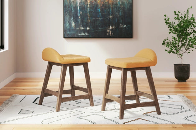 Lyncott Mustard-Brown Counter Height Bar Stool (Set of 2)