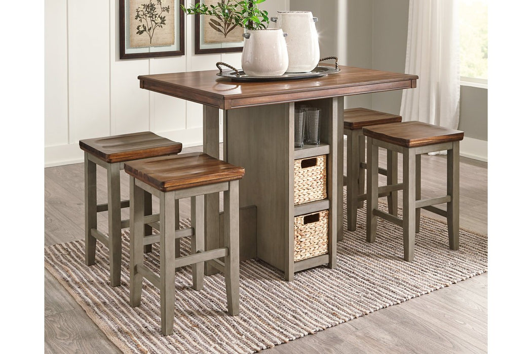 Lettner Gray/Brown Counter Height Dining Table and Bar Stools (Set of 5) - Lara Furniture