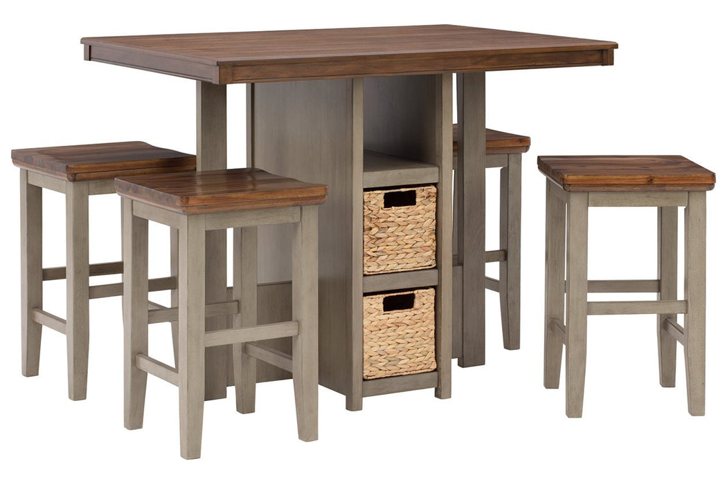 Lettner Gray/Brown Counter Height Dining Table and Bar Stools (Set of 5) - Lara Furniture