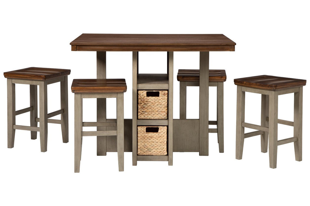 Lettner Gray/Brown Counter Height Dining Table and Bar Stools (Set of 5) - Lara Furniture