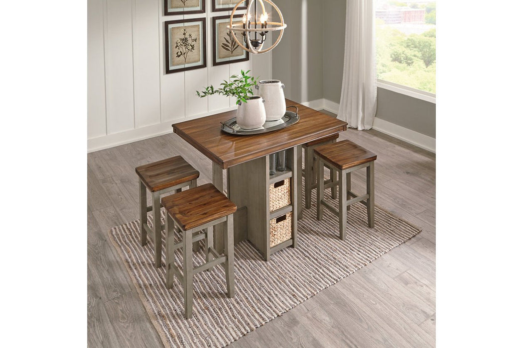 Lettner Gray/Brown Counter Height Dining Table and Bar Stools (Set of 5) - Lara Furniture