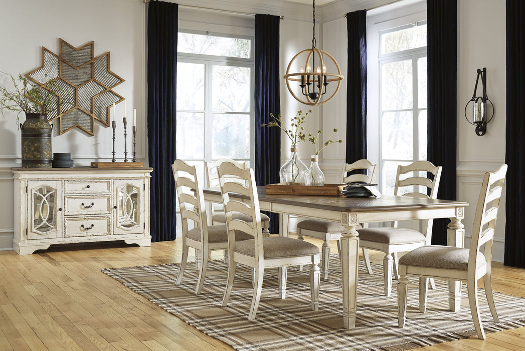 Realyn Chipped White Rectangular Dining Room Set - Lara Furniture