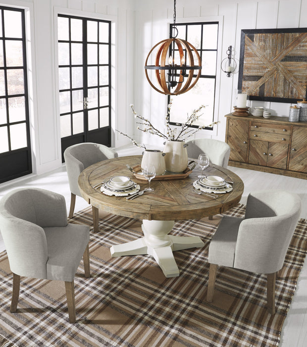 Grindleburg Light Brown/White Round Dining Table - Lara Furniture