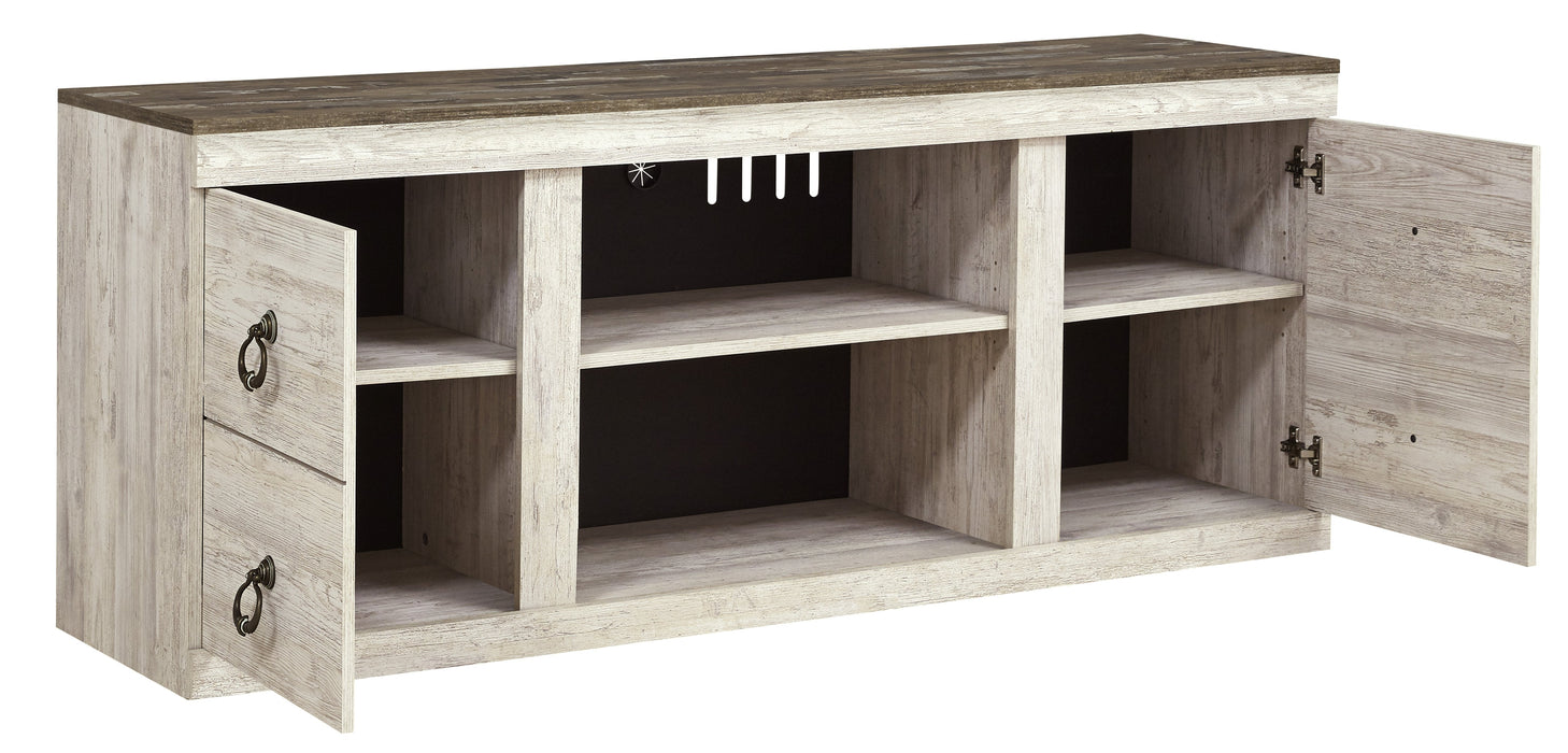 Willowton Whitewash RTA Large TV Stand w/Fireplace Option - Lara Furniture