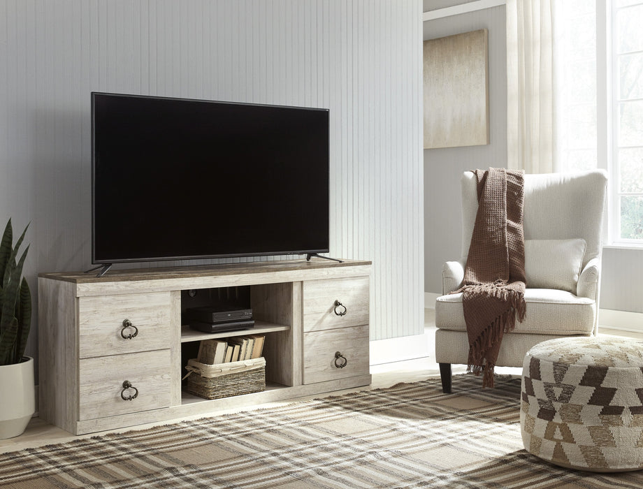 Willowton Whitewash RTA Large TV Stand w/Fireplace Option - Lara Furniture