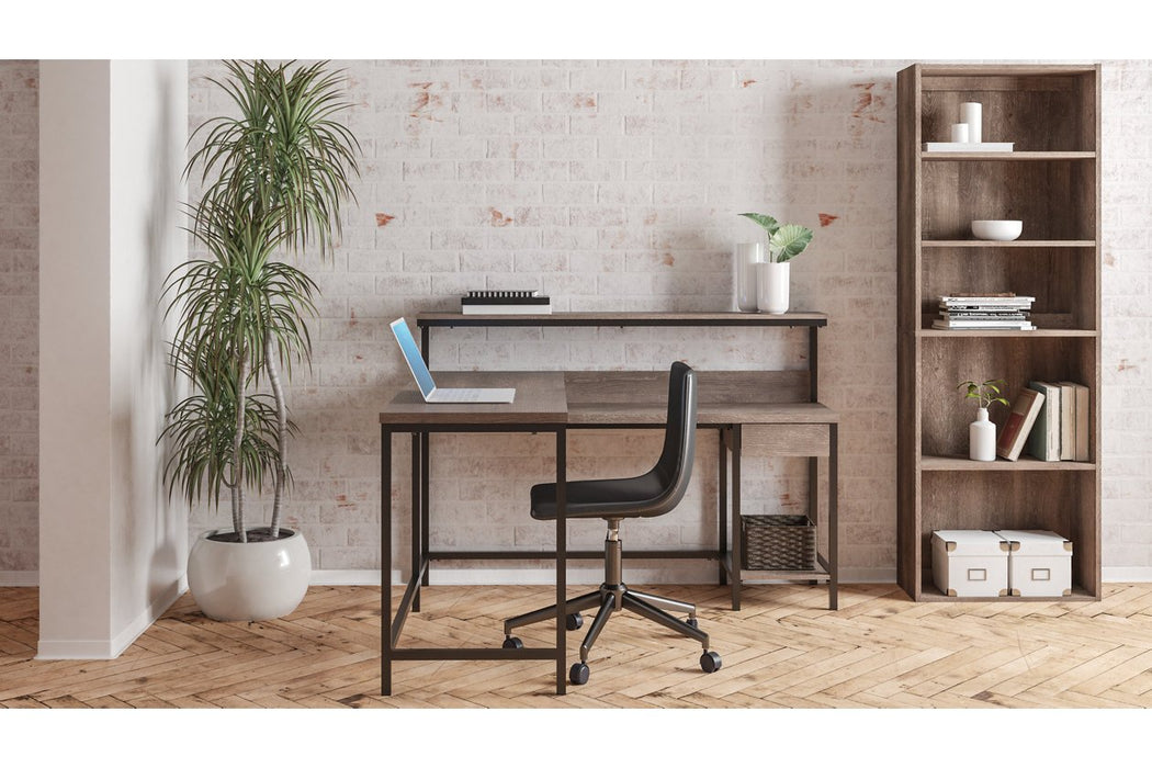 Arlenbry Gray Home Office L-Desk with Storage - Lara Furniture