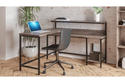 Arlenbry Gray Home Office L-Desk with Storage - Lara Furniture