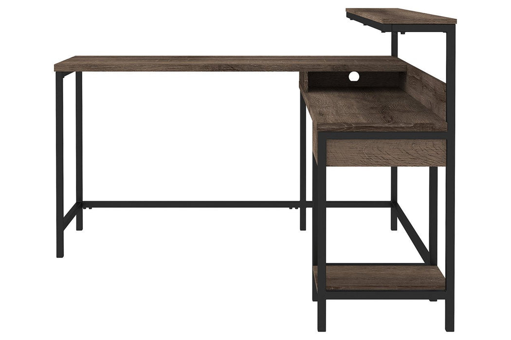 Arlenbry Gray Home Office L-Desk with Storage - Lara Furniture