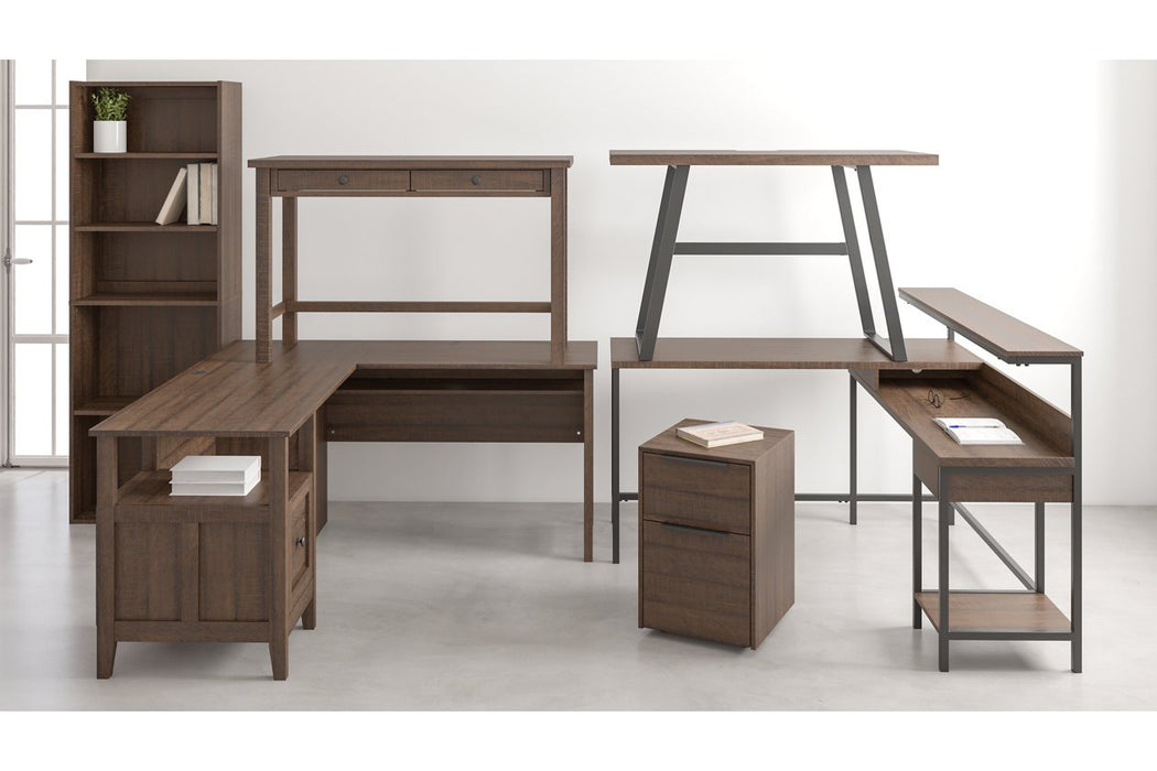 Camiburg Warm Brown Home Office L-Desk with Storage - Lara Furniture