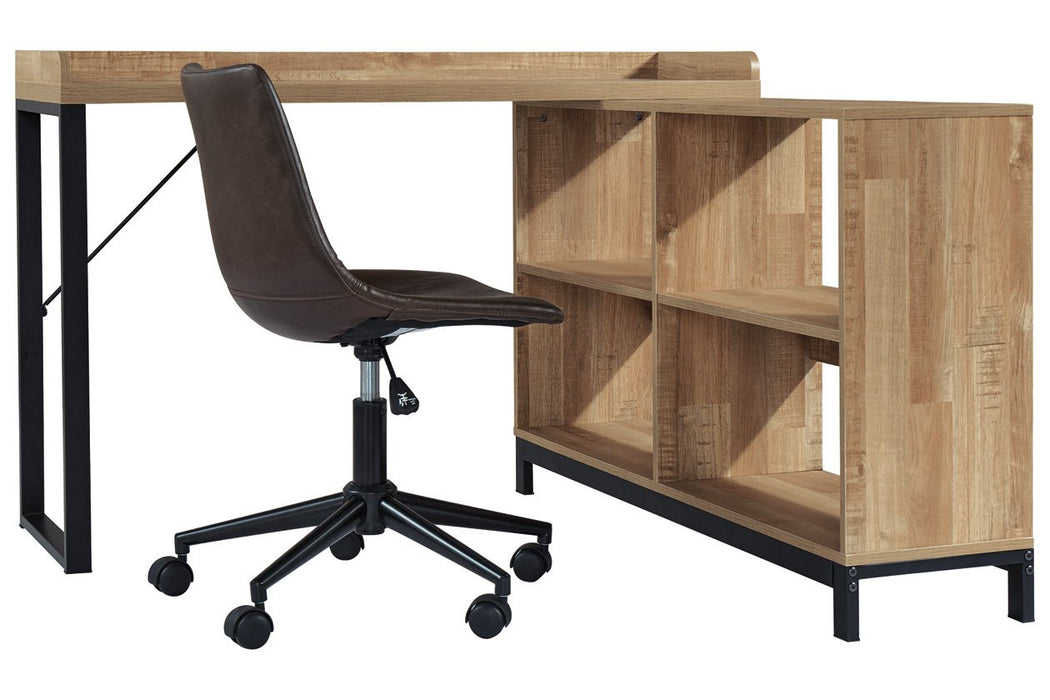 Gerdanet Light Brown/Black Home Office L-Desk - Lara Furniture