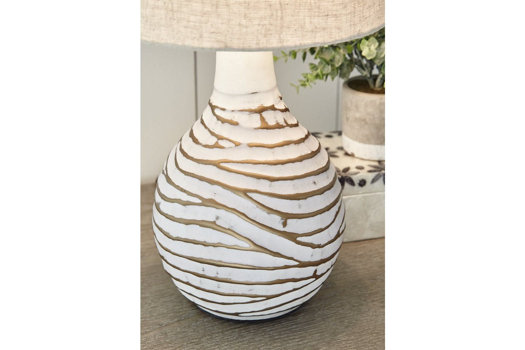 Aleela White/Gold Finish Table Lamp - Lara Furniture