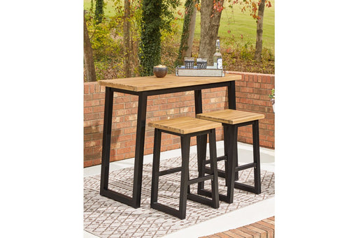 Town Wood Brown/Black Outdoor Counter Table Set (Set of 3) - Lara Furniture