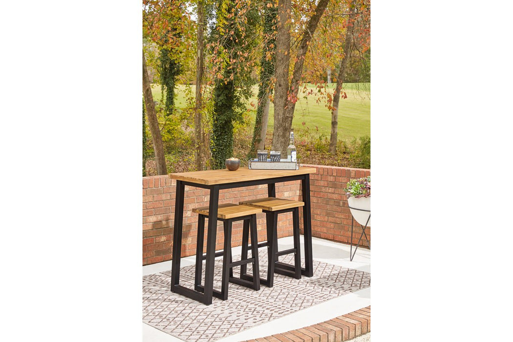 Town Wood Brown/Black Outdoor Counter Table Set (Set of 3) - Lara Furniture