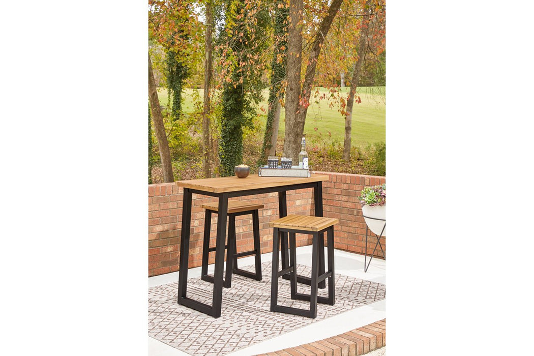 Town Wood Brown/Black Outdoor Counter Table Set (Set of 3) - Lara Furniture