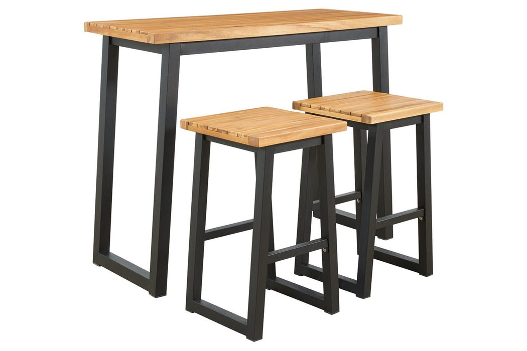 Town Wood Brown/Black Outdoor Counter Table Set (Set of 3) - Lara Furniture