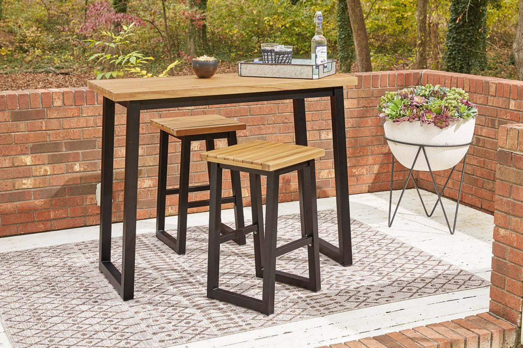 Town Wood Brown/Black Outdoor Counter Table Set (Set of 3) - Lara Furniture