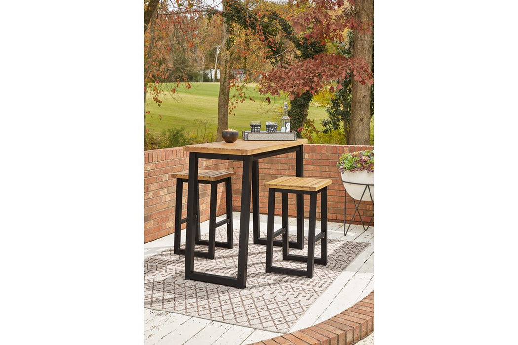 Town Wood Brown/Black Outdoor Counter Table Set (Set of 3) - Lara Furniture