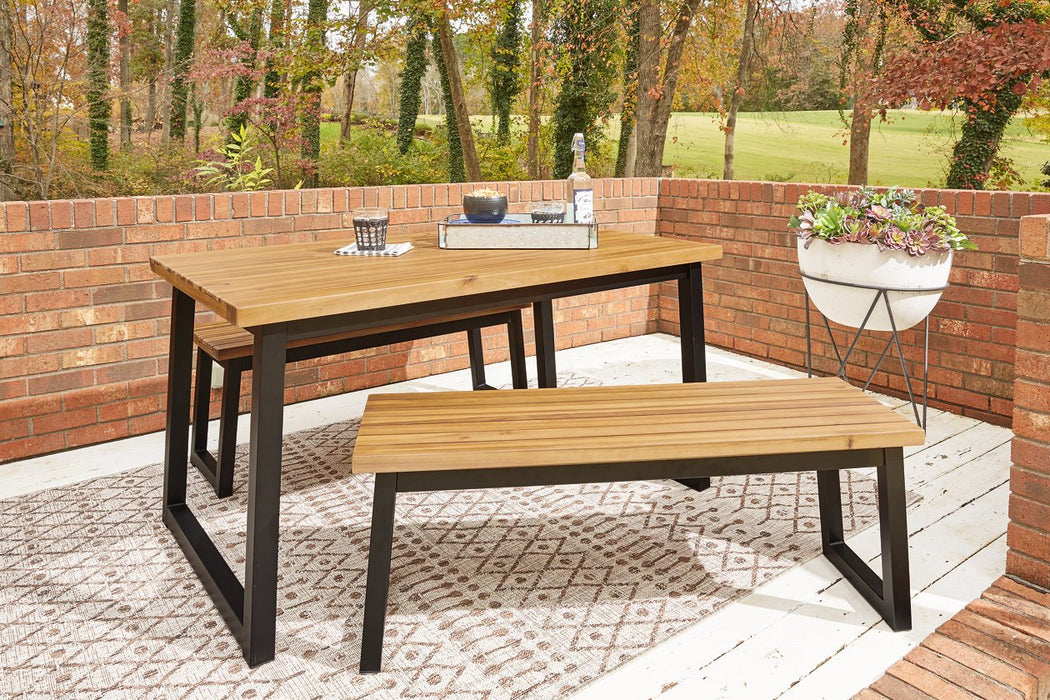 Town Wood Brown/Black Outdoor Dining Table Set (Set of 3) - Lara Furniture