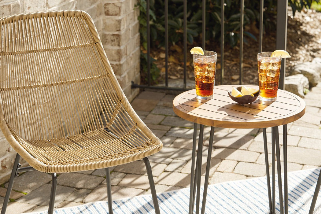 Coral Sand Light Brown/Black Outdoor Chairs with Table Set (Set of 3) - Lara Furniture