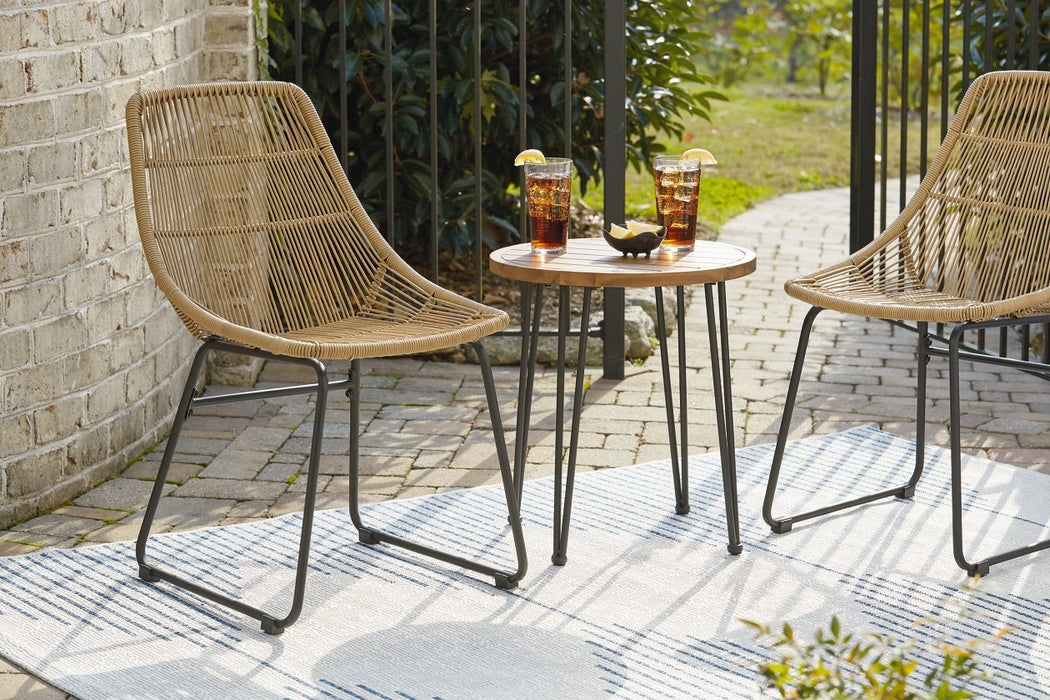 Coral Sand Light Brown/Black Outdoor Chairs with Table Set (Set of 3) - Lara Furniture