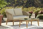 Crystal Cave Beige Outdoor Loveseat with Table (Set of 2) - Lara Furniture