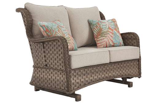 Clear Ridge Light Brown Glider Loveseat with Cushion - Lara Furniture