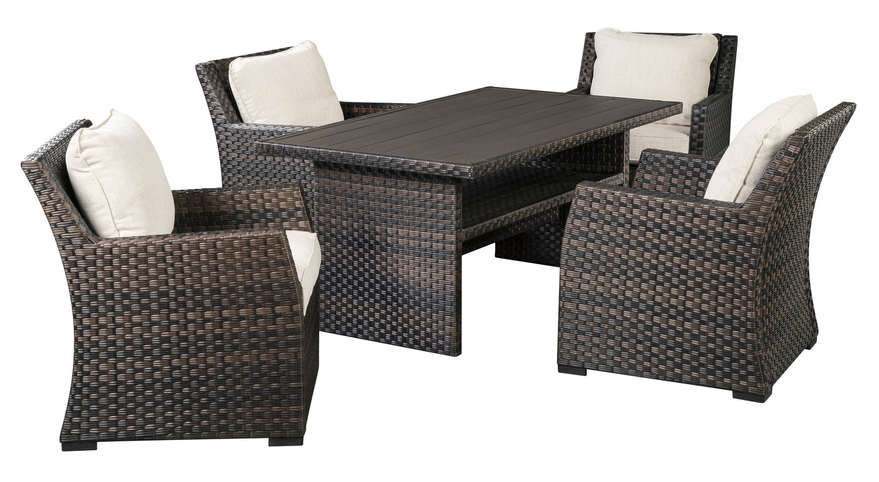 Easy Isle Dark Brown/Beige Outdoor Dining Table and 4 Chairs