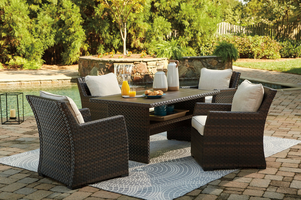 Easy Isle Dark Brown/Beige Outdoor Dining Table and 4 Chairs