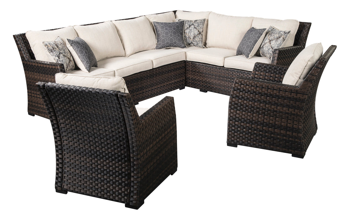 Easy Isle Dark Brown/Beige 3-Piece Sofa Sectional/Chair with Cushion