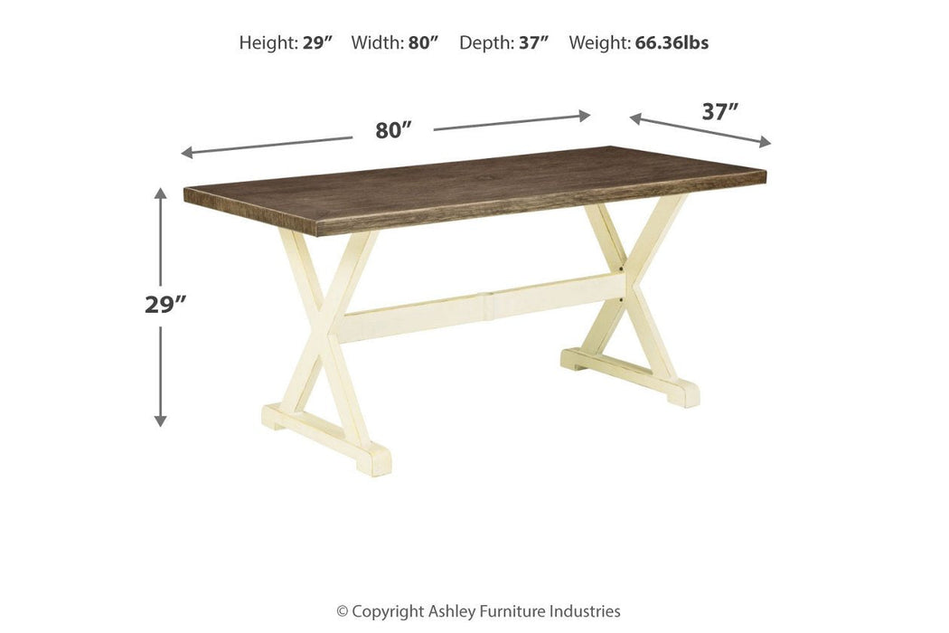 Preston Bay Antique White Dining Table with Umbrella Option - Lara Furniture