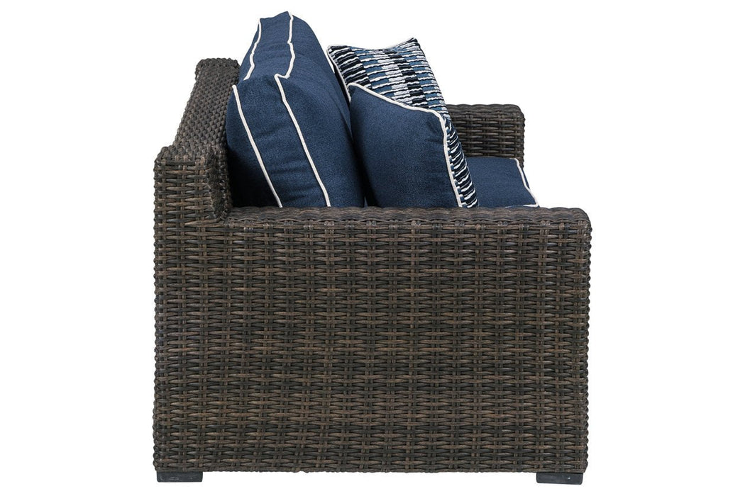 Grasson Lane Brown/Blue Loveseat with Cushion - Lara Furniture