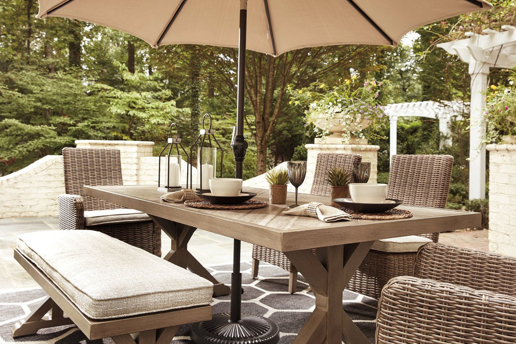 Beachcroft Beige Dining Table with Umbrella Option - Lara Furniture