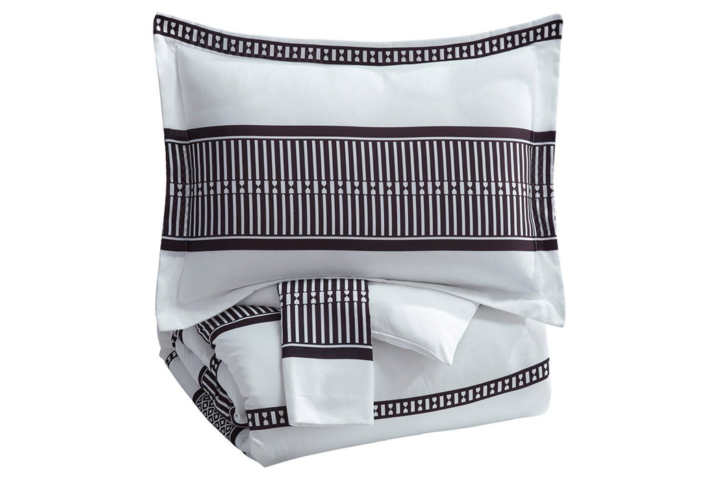 Masako Black/White 3-Piece King Comforter Set - Lara Furniture