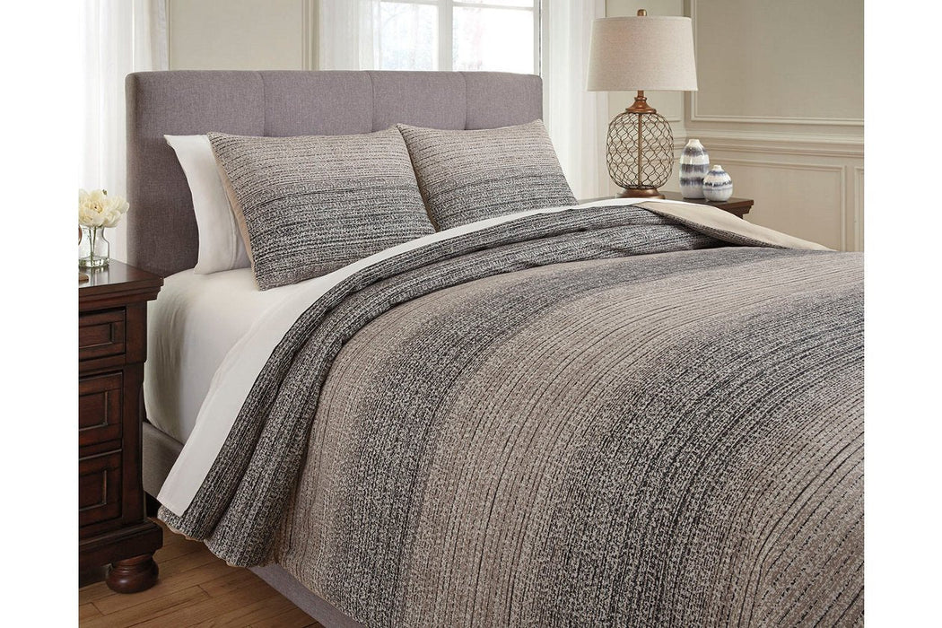 Arturo Natural/Charcoal 3-Piece Queen Duvet Cover Set - Lara Furniture