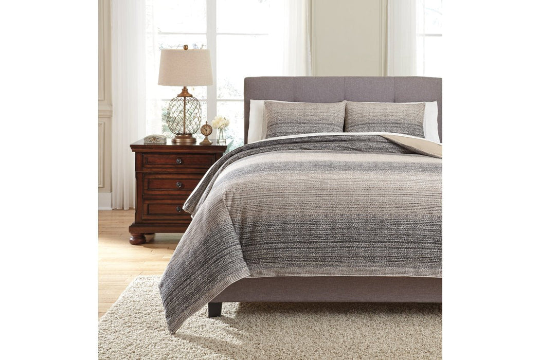 Arturo Natural/Charcoal 3-Piece King Duvet Cover Set - Lara Furniture