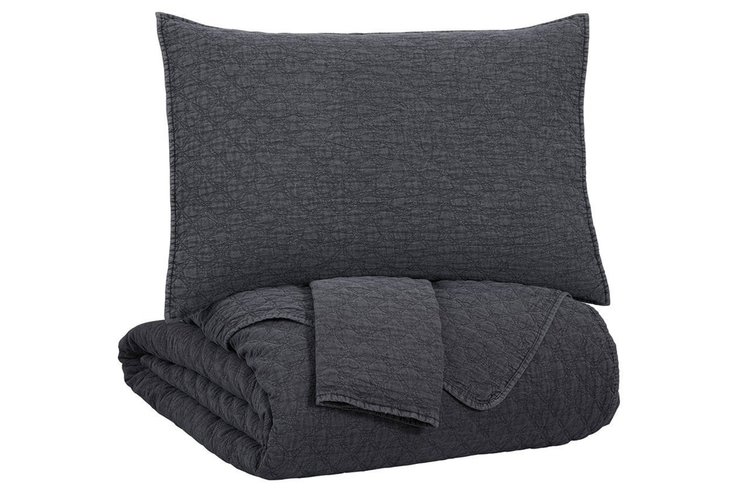 Ryter Charcoal 3-Piece Queen Coverlet Set - Lara Furniture