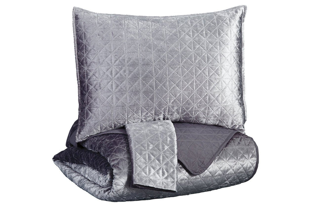 Maryam Gray 3-Piece King Coverlet Set - Lara Furniture