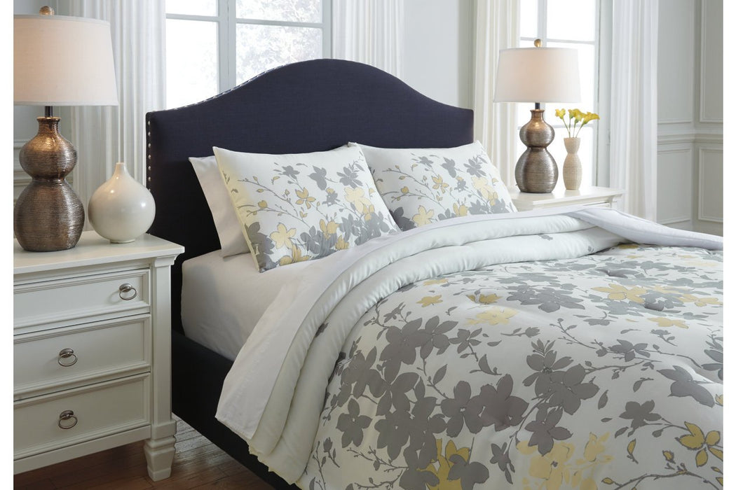 Maureen Gray/Yellow 3-Piece King Comforter Set - Lara Furniture