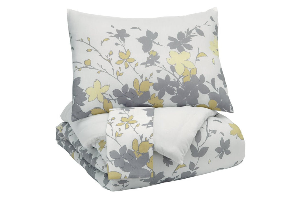 Maureen Gray/Yellow 3-Piece King Comforter Set - Lara Furniture