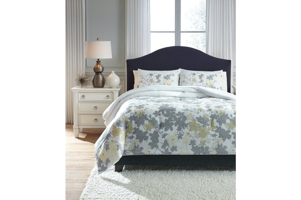 Maureen Gray/Yellow 3-Piece King Comforter Set - Lara Furniture