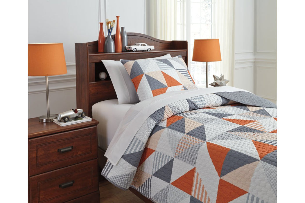 Layne Gray/Orange 2-Piece Twin Coverlet Set - Lara Furniture