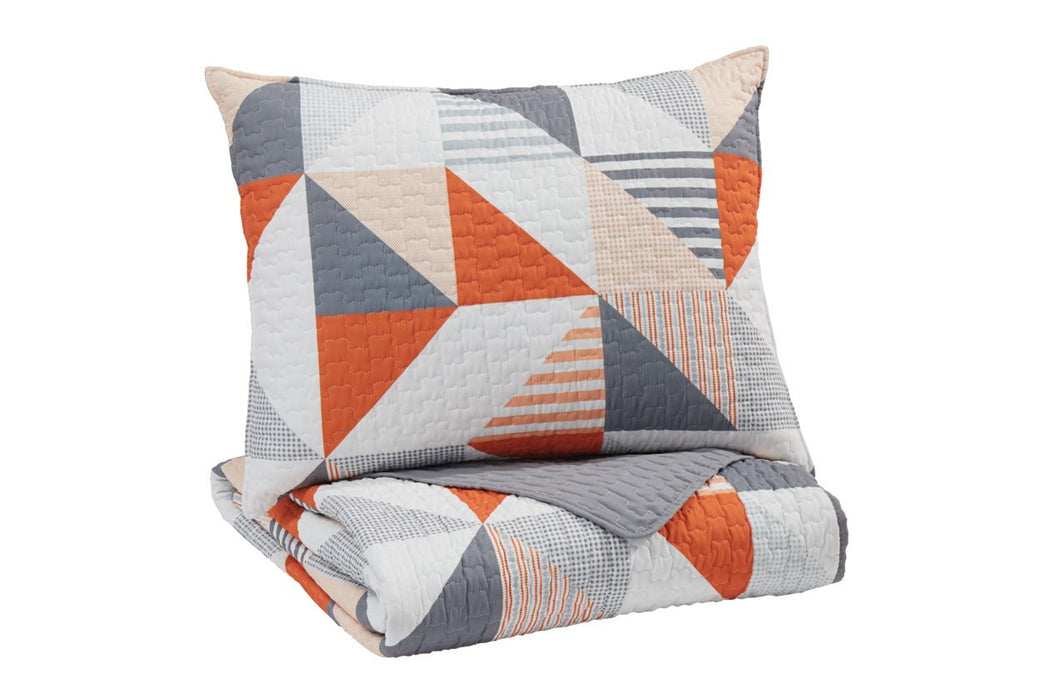 Layne Gray/Orange 2-Piece Twin Coverlet Set - Lara Furniture