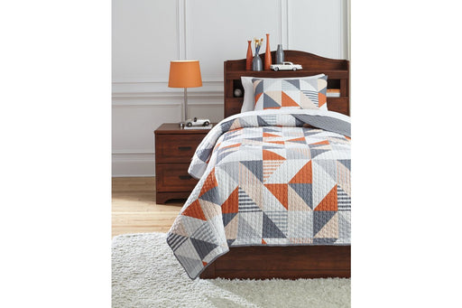 Layne Gray/Orange 2-Piece Twin Coverlet Set - Lara Furniture